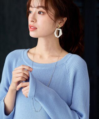 Tiaclasse L 【洗える】リラックス感のあるラグランスリーブニット サックス