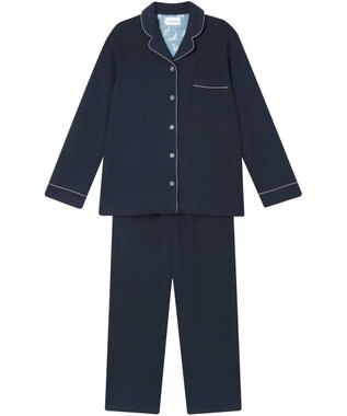 une nana cool 【綿混】ソフトコットンリブ 長袖開襟パジャマ MADE WITH LIBERTY FABRIC ネイビー