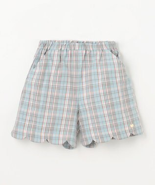 ANY KIDS 裾 スカラップ ショートパンツ ミント系チェック