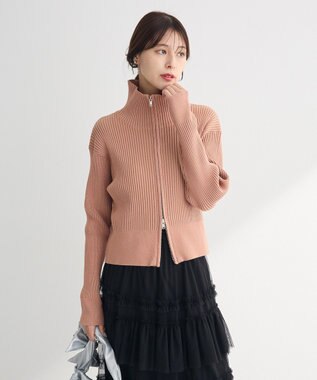 Green Parks 配色リブＺｉｐニットカーディガン Pink