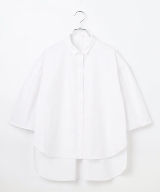 #Newans 【洗濯機可能/シワになりにくい】〈お尻・太ももをカバー〉フレアスリーブイタリアンカラーシャツ ホワイト