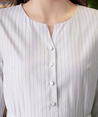 Tiaclasse 【洗える】ベルト付きストライプワンピース オフホワイト