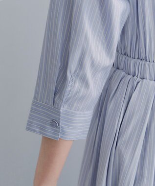 Tiaclasse 【洗える】ベルト付きストライプワンピース サックス