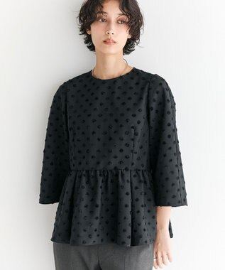 #Newans 【洗濯機可】ジャガ―ドドットペプラムブラウス