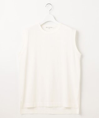 23区 L 【洗える】スビンハイツイストコットン ノースリーブ ニット ホワイト系