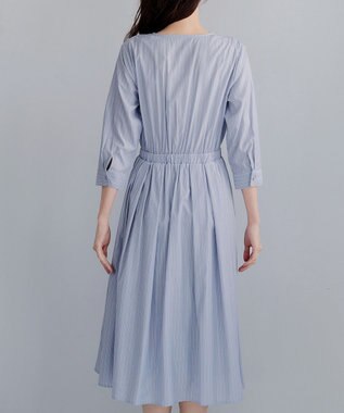 Tiaclasse 【洗える】ベルト付きストライプワンピース サックス