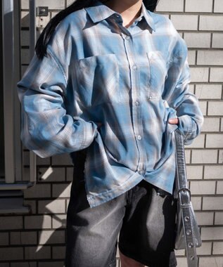 WEGO チェックBIGシャツ サックス