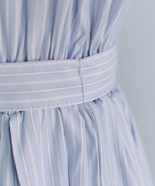 Tiaclasse L 【洗える】ベルト付きストライプワンピース サックス