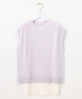 ANY SIS S 【洗える】フレンチスリーブシャツテール ニット ラベンダー