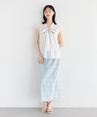 YECCA VECCA フラワーレースロングナロースカート Light Blue