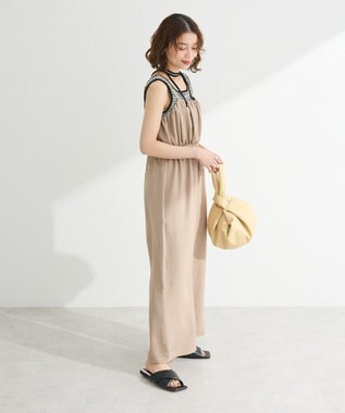 Green Parks 胸元バルーンウエストリボンサロペット Light Beige