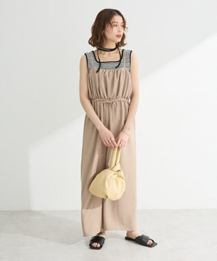 Green Parks 胸元バルーンウエストリボンサロペット Light Beige
