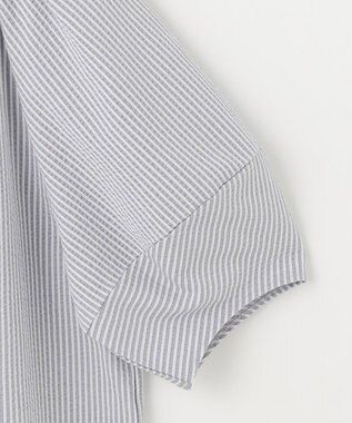 ANY SIS L 【洗える】ランタンスリーブサッカー ブラウス ブルーストライプ