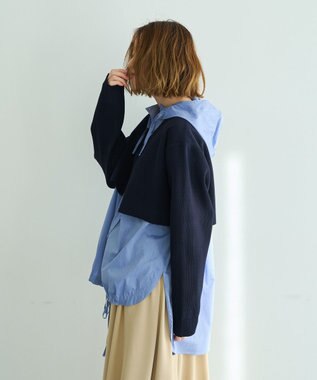 YECCA VECCA ZIPニットレイヤードフーディーシャツ Navy