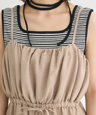 Green Parks 胸元バルーンウエストリボンサロペット Light Beige