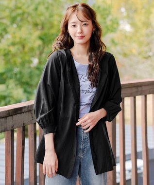 Tiaclasse L 【洗える】フード付きフレアチュニック ネイビー