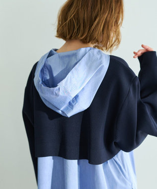 YECCA VECCA ZIPニットレイヤードフーディーシャツ Navy