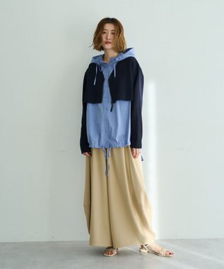 YECCA VECCA ZIPニットレイヤードフーディーシャツ Navy