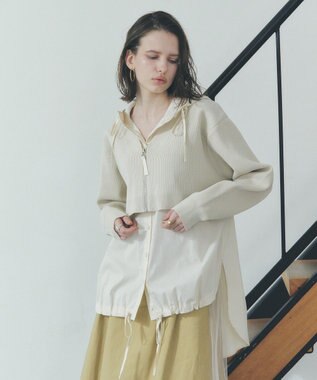 YECCA VECCA ZIPニットレイヤードフーディーシャツ Navy