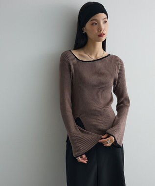 Green Parks 前後２ｗａｙアシンメトリー袖フレアリブニット Gray Beige