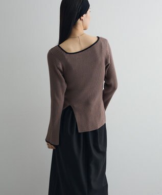 Green Parks 前後２ｗａｙアシンメトリー袖フレアリブニット Gray Beige