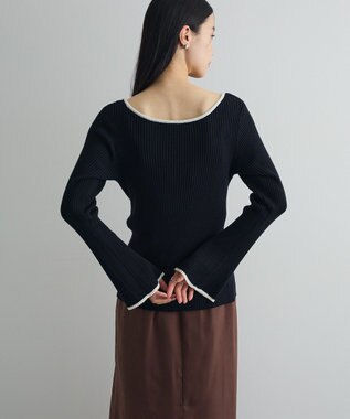 Green Parks 前後２ｗａｙアシンメトリー袖フレアリブニット Black