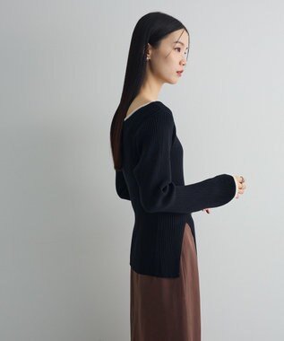 Green Parks 前後２ｗａｙアシンメトリー袖フレアリブニット Black