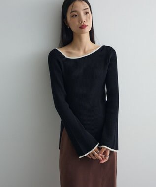 Green Parks 前後２ｗａｙアシンメトリー袖フレアリブニット Black