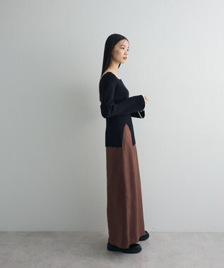 Green Parks 前後２ｗａｙアシンメトリー袖フレアリブニット Black