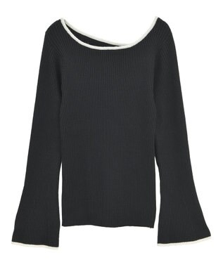 Green Parks 前後２ｗａｙアシンメトリー袖フレアリブニット Black