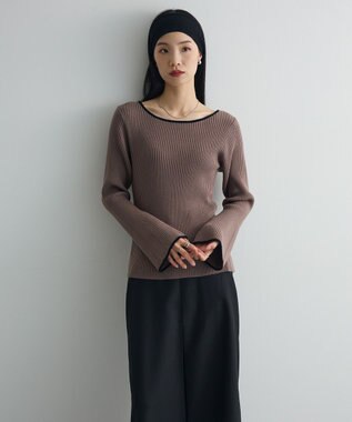 Green Parks 前後２ｗａｙアシンメトリー袖フレアリブニット Gray Beige