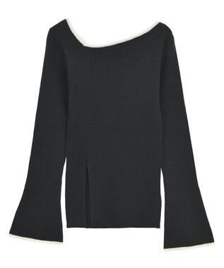 Green Parks 前後２ｗａｙアシンメトリー袖フレアリブニット Black