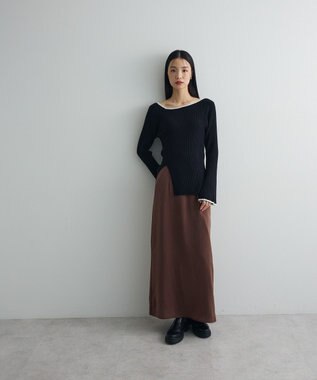 Green Parks 前後２ｗａｙアシンメトリー袖フレアリブニット Black