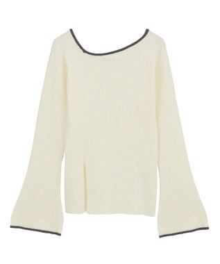 Green Parks 前後２ｗａｙアシンメトリー袖フレアリブニット Ecru