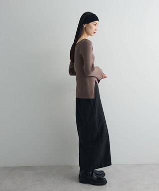 Green Parks 前後２ｗａｙアシンメトリー袖フレアリブニット Gray Beige