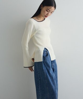 Green Parks 前後２ｗａｙアシンメトリー袖フレアリブニット Ecru