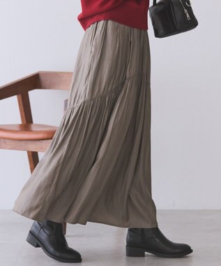 AMERICAN HOLIC 【選べる丈】チンツ加工ティアードスカート Mocha