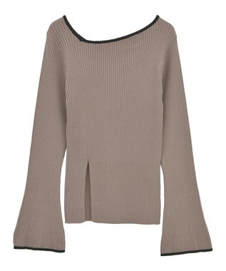 Green Parks 前後２ｗａｙアシンメトリー袖フレアリブニット Gray Beige