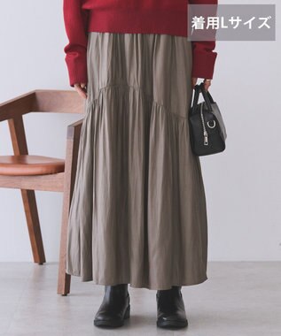 AMERICAN HOLIC 【選べる丈】チンツ加工ティアードスカート Mocha