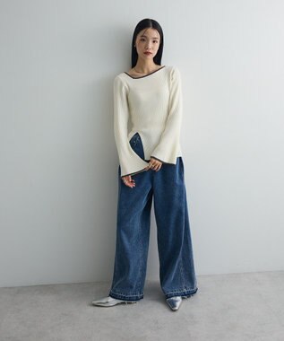 Green Parks 前後２ｗａｙアシンメトリー袖フレアリブニット Ecru