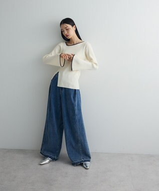 Green Parks 前後２ｗａｙアシンメトリー袖フレアリブニット Ecru