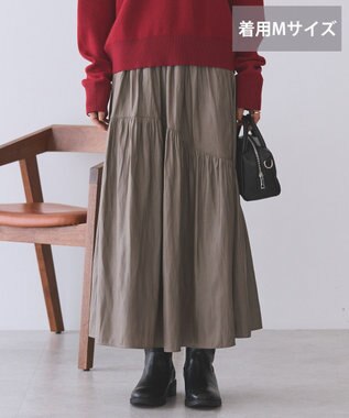 AMERICAN HOLIC 【選べる丈】チンツ加工ティアードスカート Mocha