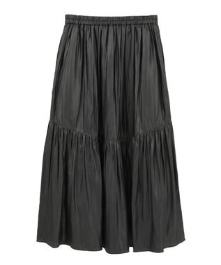 AMERICAN HOLIC 【選べる丈】チンツ加工ティアードスカート Black