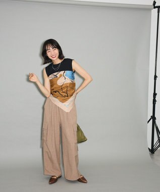 Green Parks 麻調ミリタリーカーゴパンツ Dark Gray