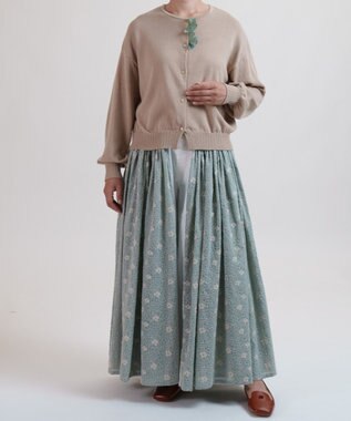 muuc 花モチーフ付きコットンニットカーディガン ベージュ