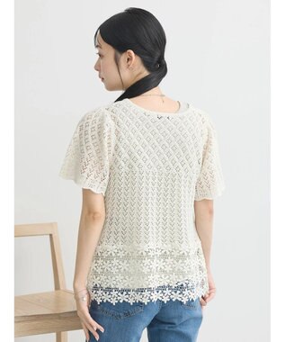earth music&ecology 裾レース透かしニットプルオーバー Ivory