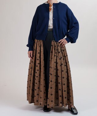 muuc 花モチーフ付きコットンニットカーディガン ネイビー