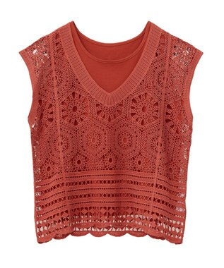 Green Parks ＳＥＴ２点クロシェプルオーバー＋タンクトップ Orange