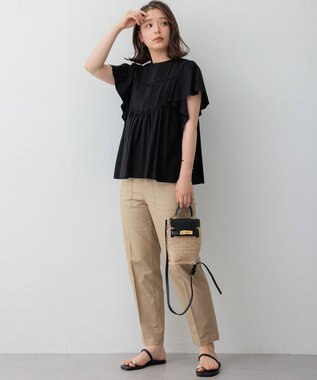 23区 【SLOW/一部店舗限定】ブライトリネン デザイン ブラウス ブラック系