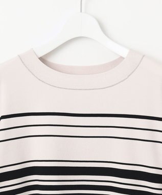 J.PRESS LADIES 【洗える】RAYON ELITE STRETCH ボーダー ニットT ベージュ×ブラック系